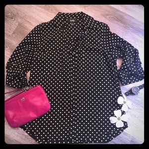 Black and white Polka dot roll-tab button down